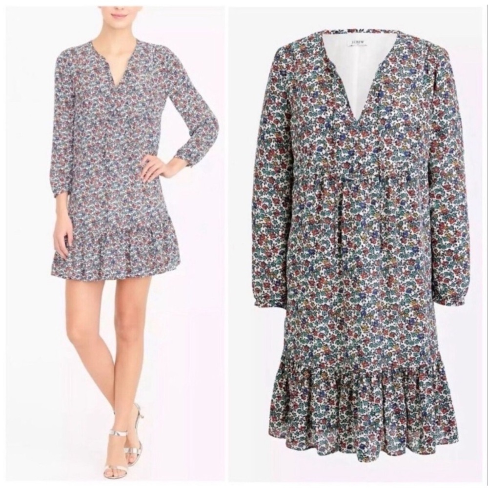 J.Crew Ruffle Oversized Tiered Popover Dress Floral Print Size Small